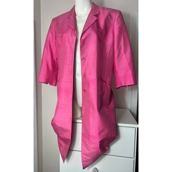 Liz Clairborne Collection Bright Pink 100% Silk 3/4 Sleeve Light Jacket Size 12 - Picture 4 of 8